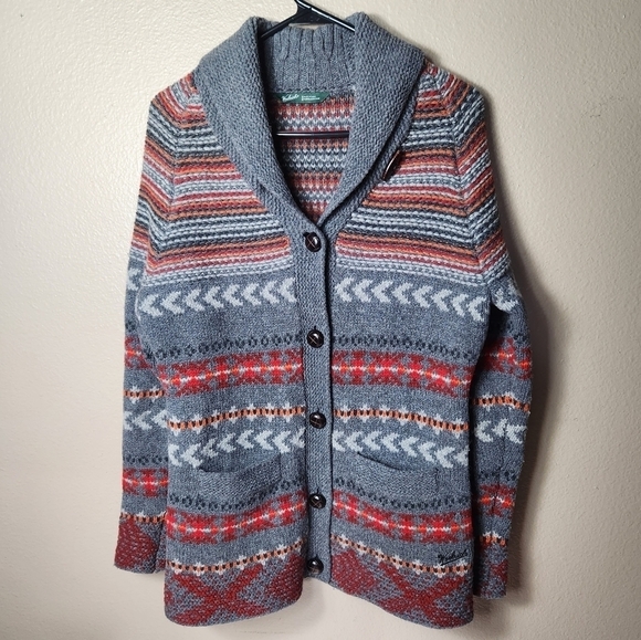 Woolrich Cumberland Charcoal Patterned 100% Lambswool Cardigan-Size M - Picture 2 of 10